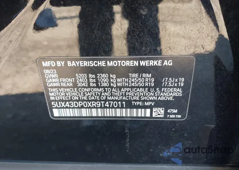 2024 BMW X3 Sdrive30I from USA, damaged, VIN 5UX43DP0XR9T47011